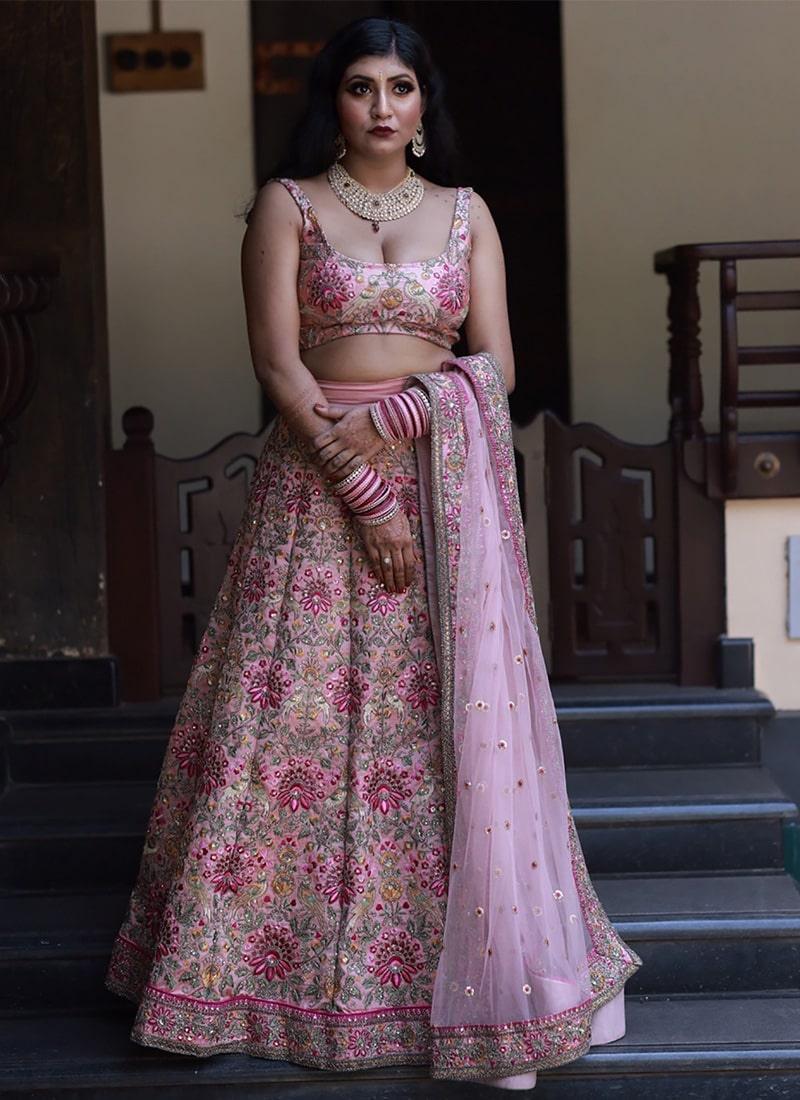 Pink Color Taffeta Silk Base Lehenga With Dori And Resham Work Clearance Deals