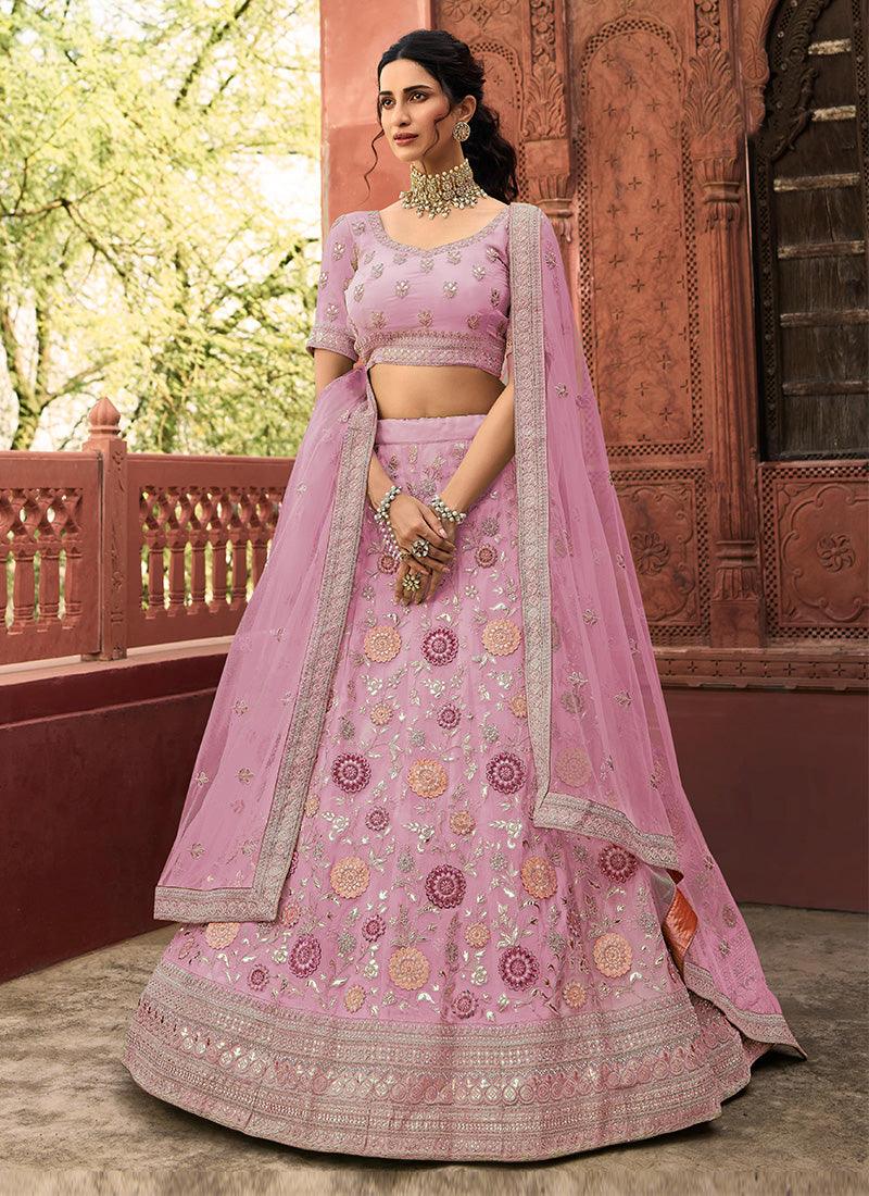 Pink Color Organza Fabric Stone Work A-Line Lehenga Free Shipping Outlet Store