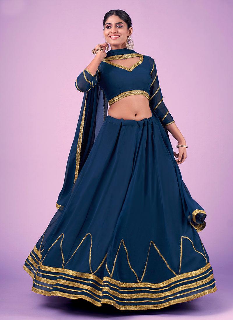 Zari With Sequins Navy Blue Georgette Chaniya Discount Outlet Store