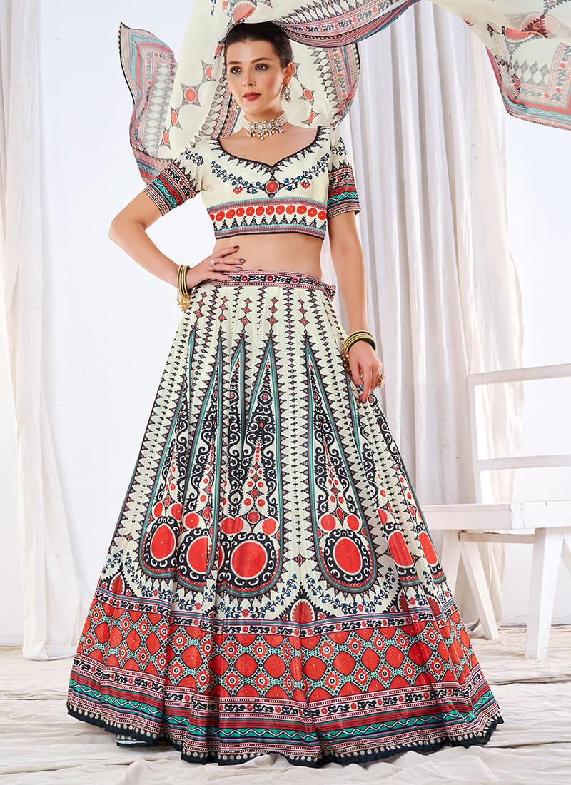 Off-White Color Digital Printed Flared Lehenga Limited Edition Sale Online