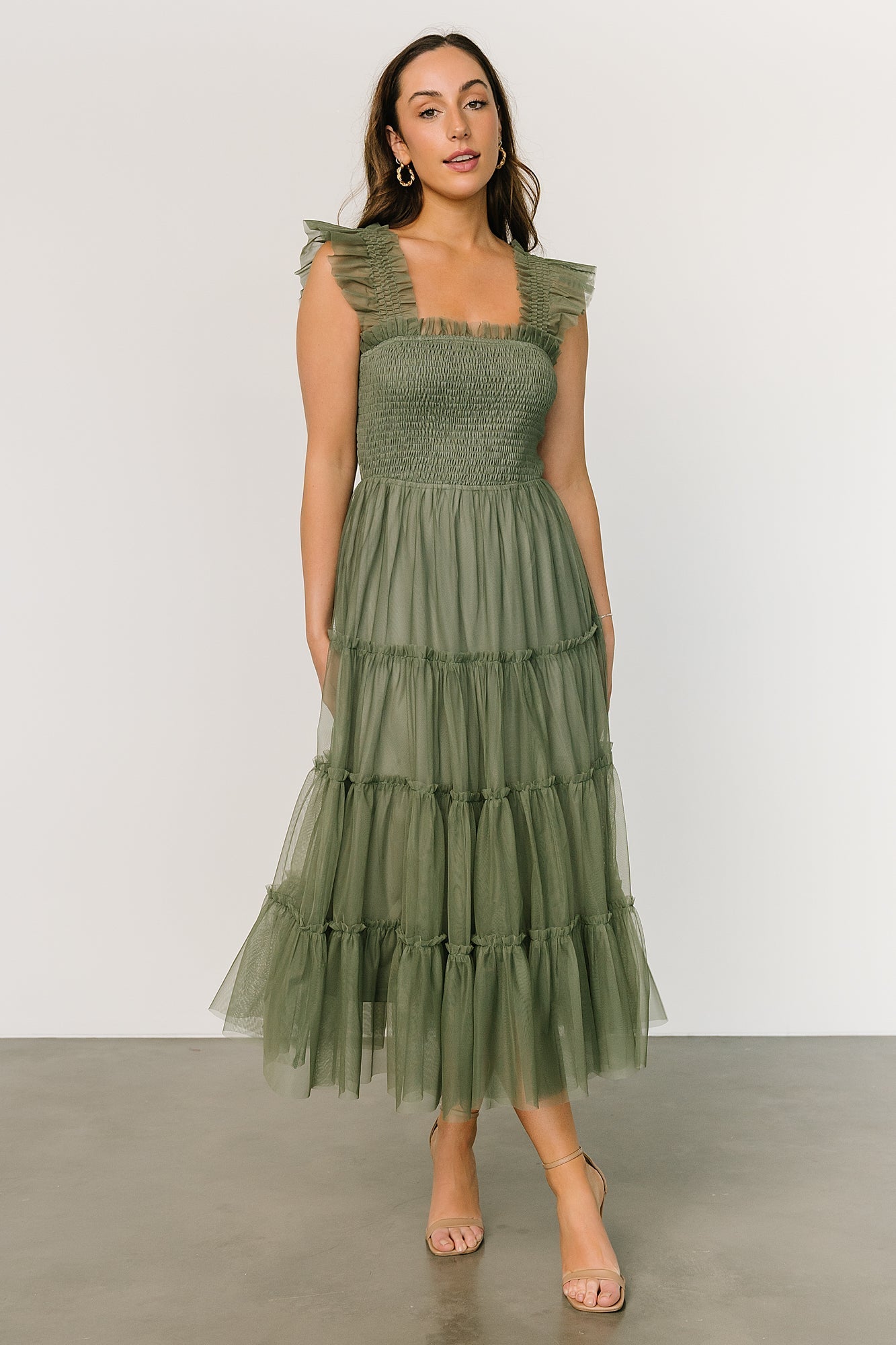 Emma Smocked Tulle Dress | Sage Free Shipping Release Dates