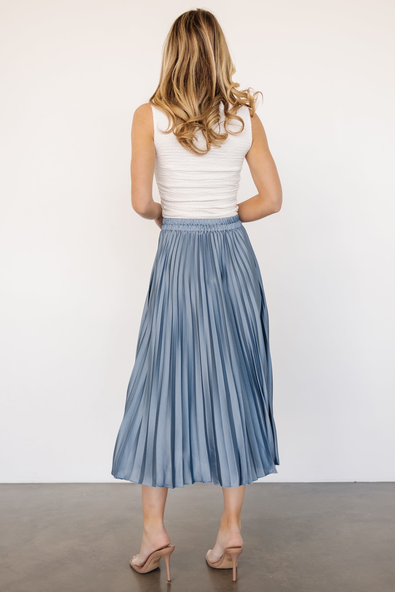 Demetria Pleated Midi Skirt | Steel Blue Cheap Sale Collections