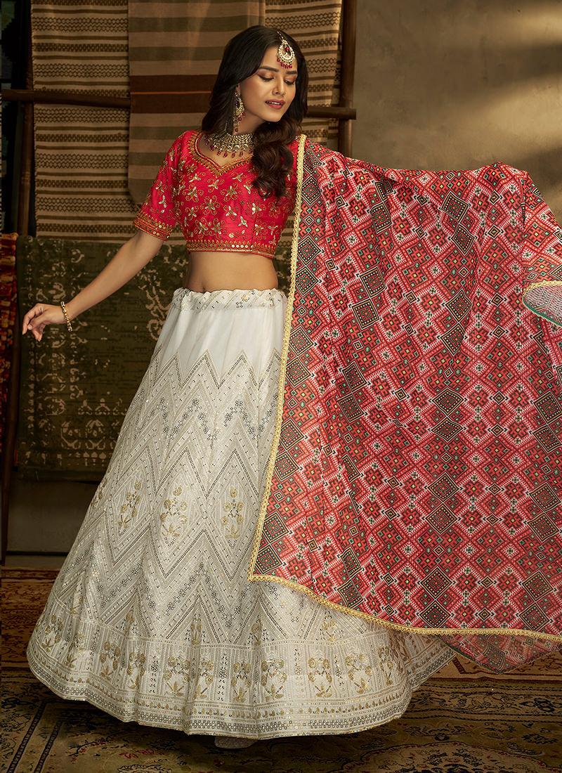 Red And White Indian Wedding Lehenga Popular Sale Online