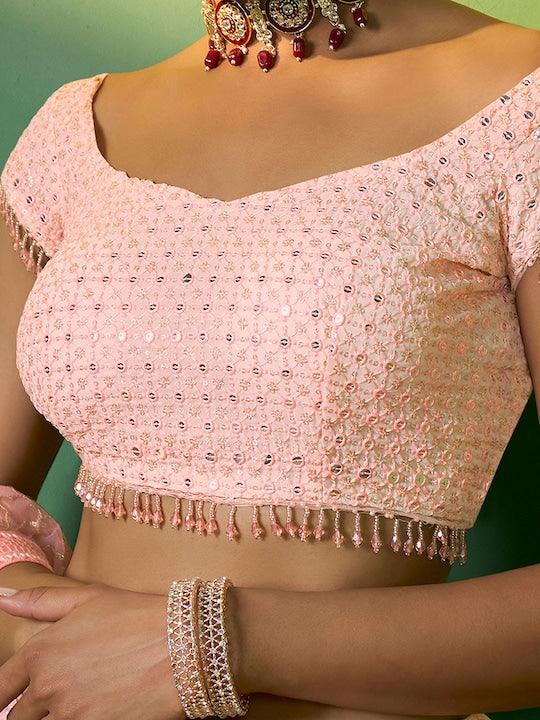 Peach Georgette Sequined A-Line Lehenga Choli Cheap Sale Eastbay