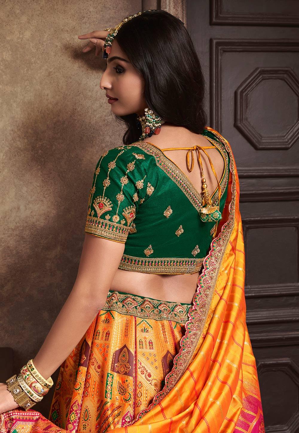 Orange Banarasi Silk Wedding Lehenga Choli Set Get Authentic Sale Online