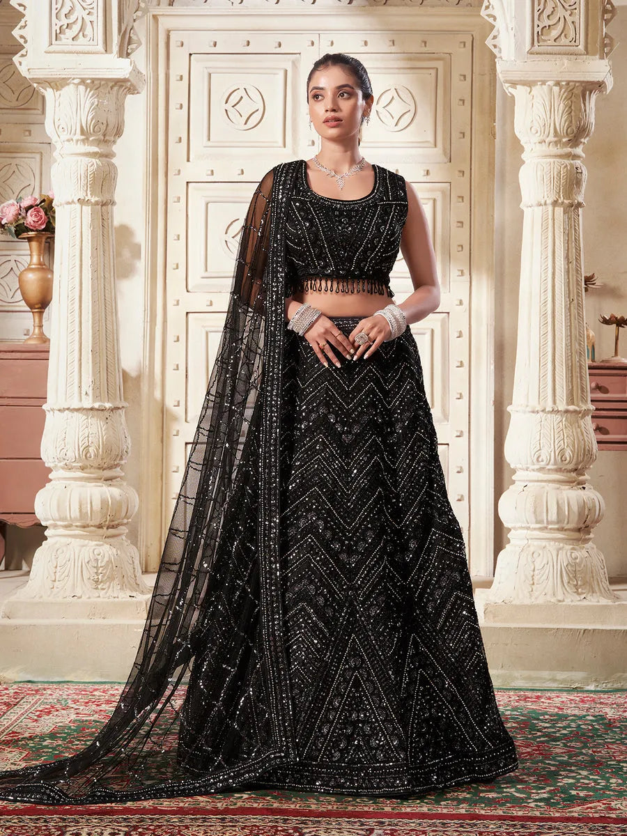 Black Zarkan  Net Lehenga Set For Bridal Wear Cheap Eastbay