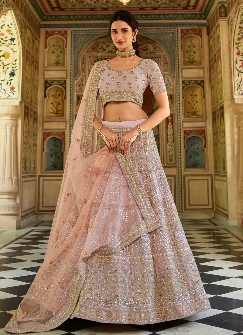 Appealing Look Pink Color Stone And Zari Work Organza Base Lehenga Extremely Cheap Online