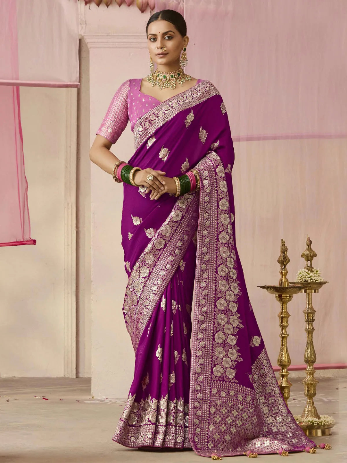 Purple Designer Silk Saree with Floral Weaving Work Clearance Geniue Stockist