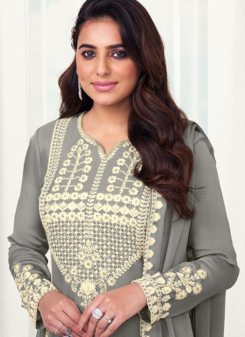 Embroidered Chinon Grey Sharara Suit Footlocker Cheap Online