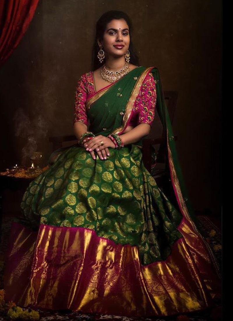 Green Color Jaquard Silk Lehenga Choli Set Sale High Quality