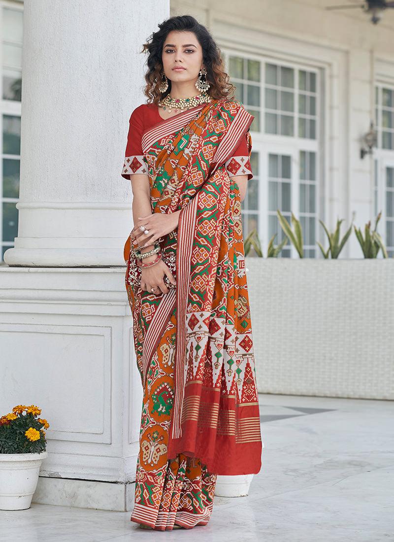 Orange Color Weaving Patola Silk Saree Free Shipping Wiki