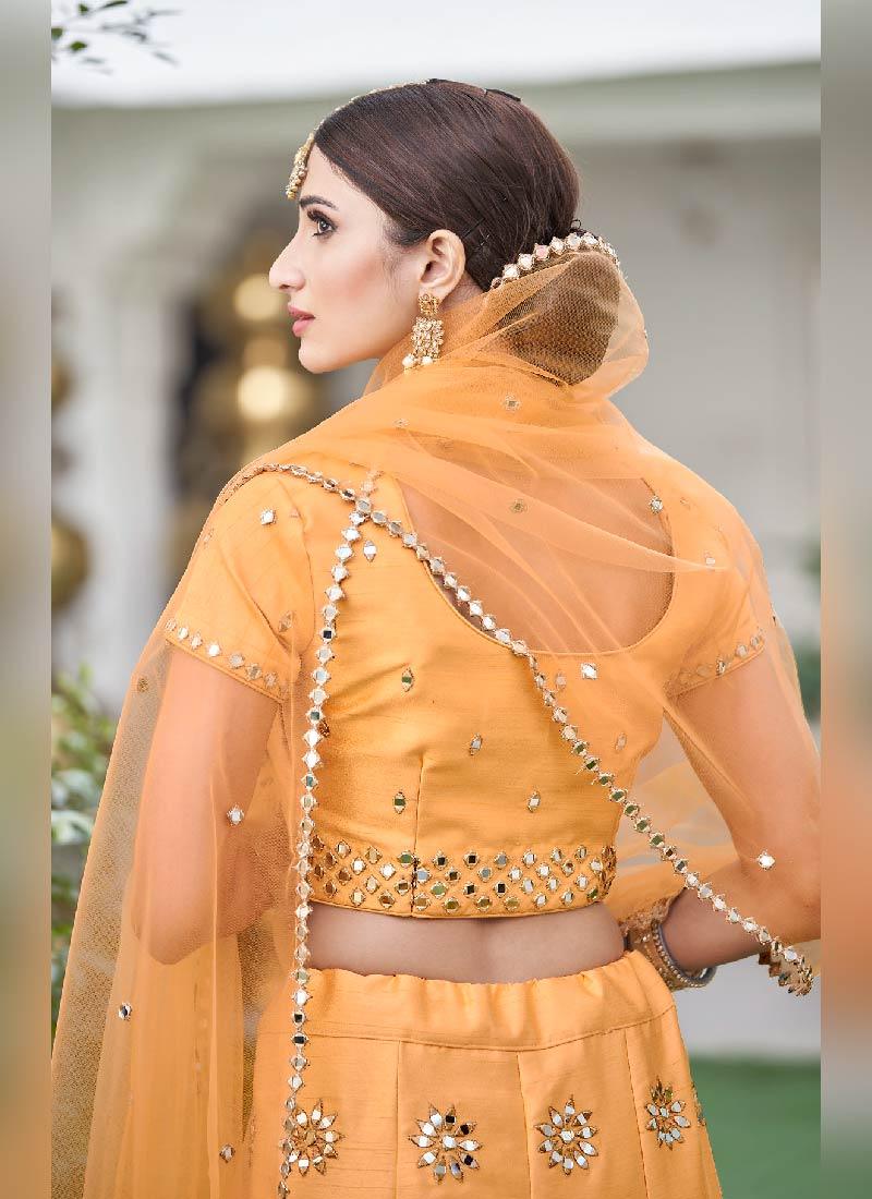 Vibrant Yellow Color Silk Base Lehenga Choli Visa Payment