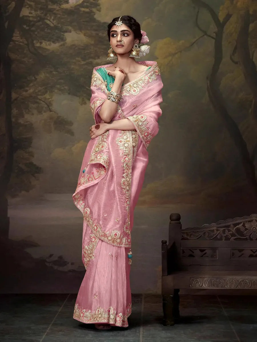 Elegant Light Pink  Embroidered Fancy Saree Cheap Wiki