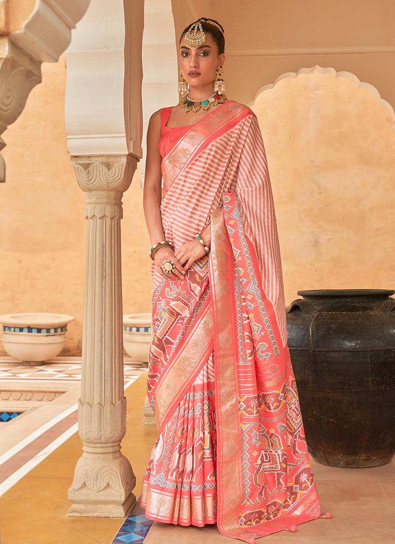 Pastel Peach Pure Silk Patola Saree Cheapest Online