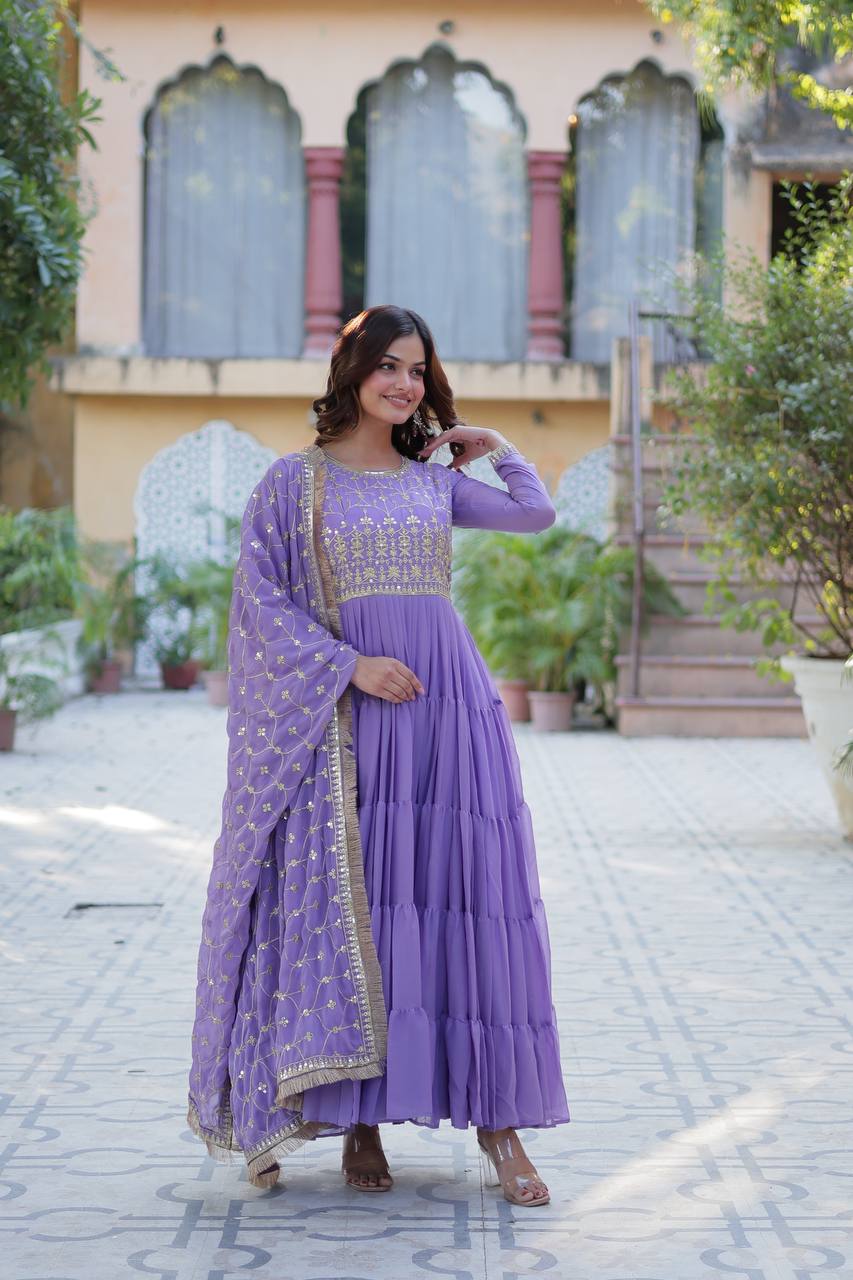 Designer Embroidered and Frilled Traditional Gown Cheap Sale Shop