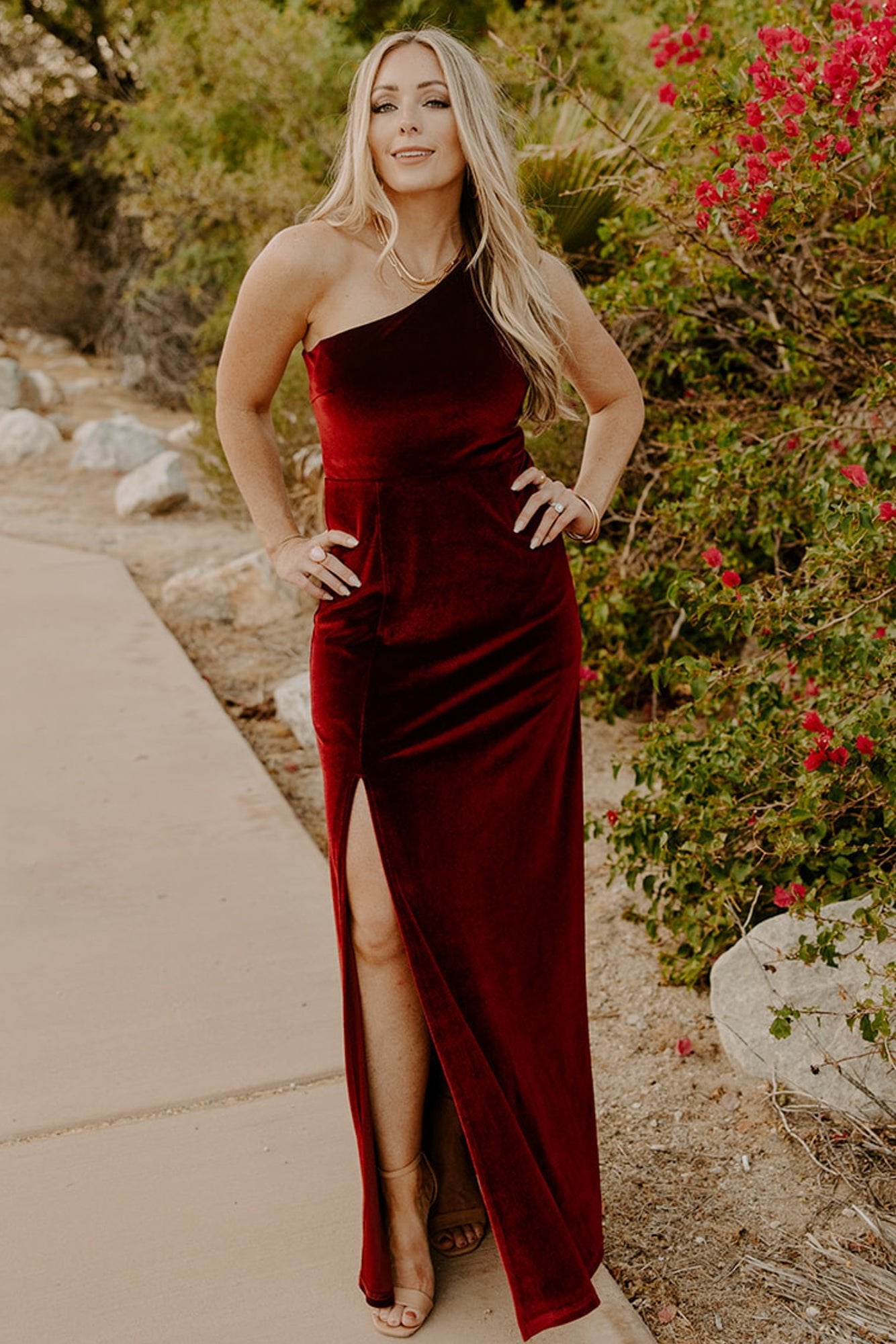 Tatiana Velvet One Shoulder Maxi Dress | Merlot Outlet Deals