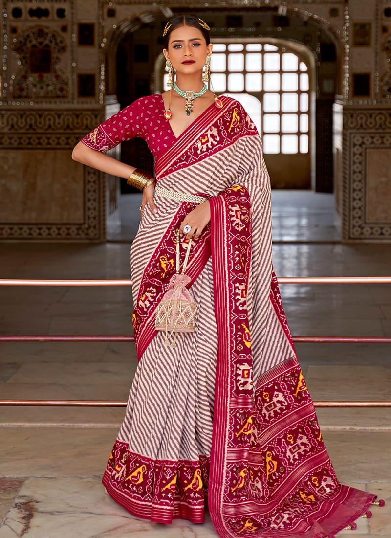 Maroon Color Silk Base Printed Saree With V Neck Blouse Sale With Mastercard