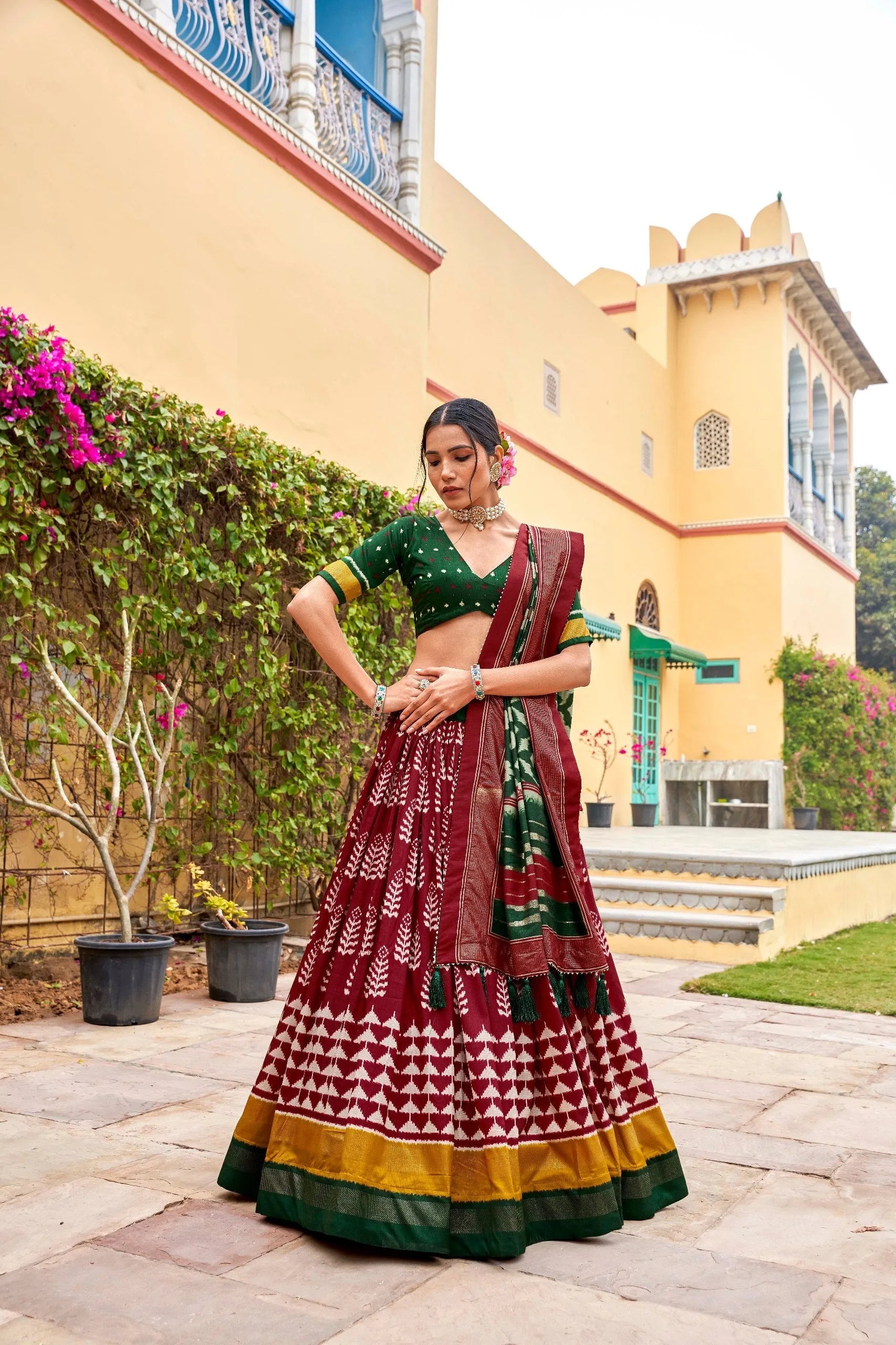 Pretty Maroon Tussar Silk Printed Foil Worked Lehenga Choli Clearance Websites