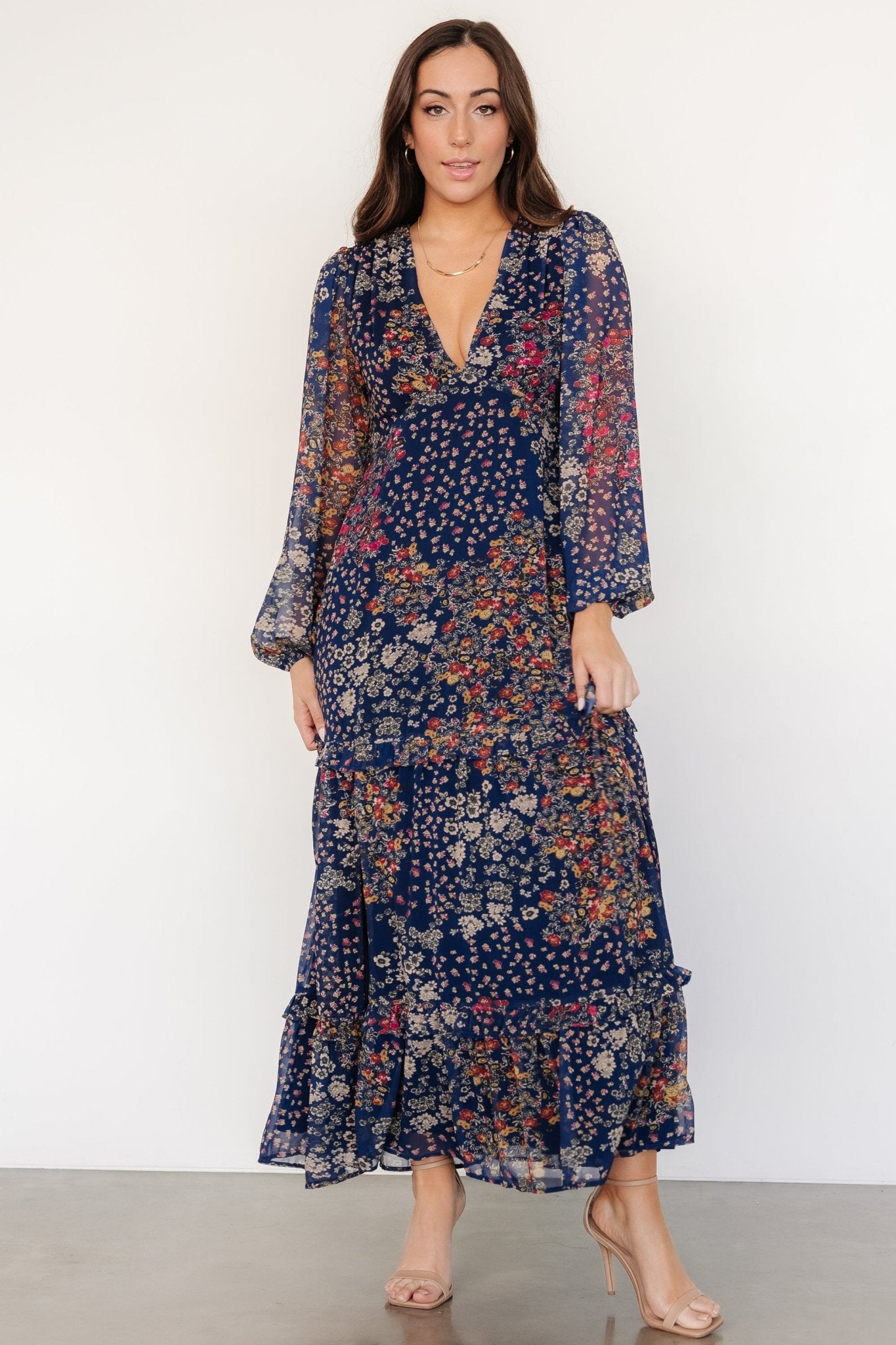 Bowman Deep V Maxi Dress | Dark Blue Multi Outlet Store Cheap Pice