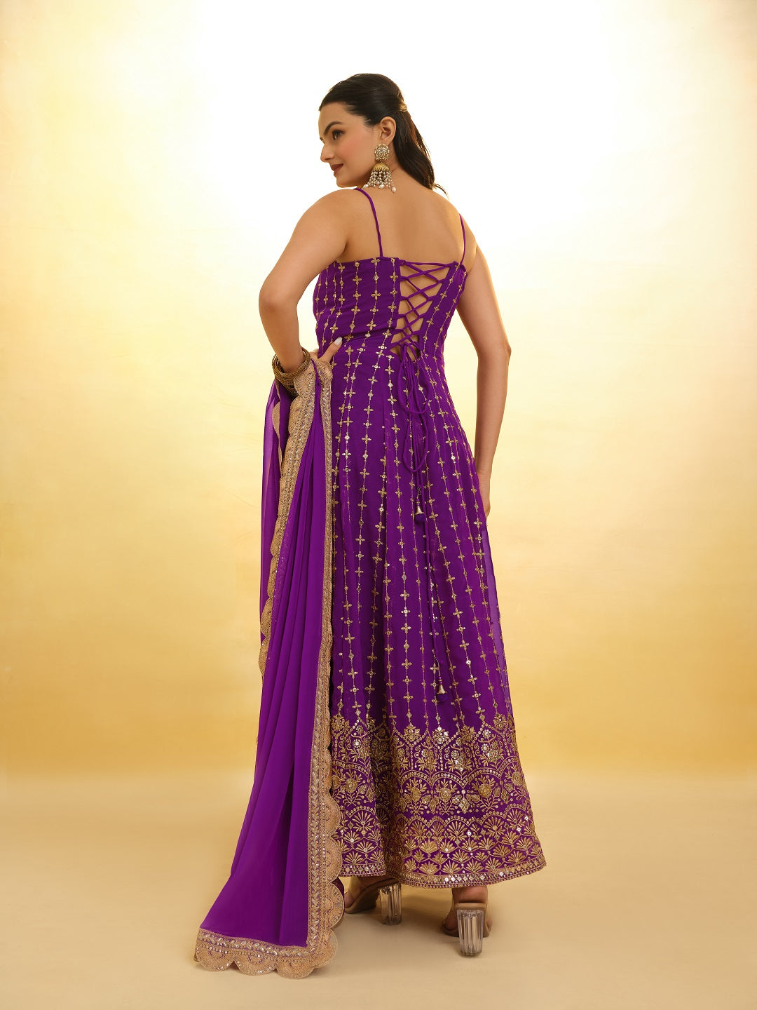 Elegant Purple Embroidered Georgette Anarkali Salwar Suit Discount Store