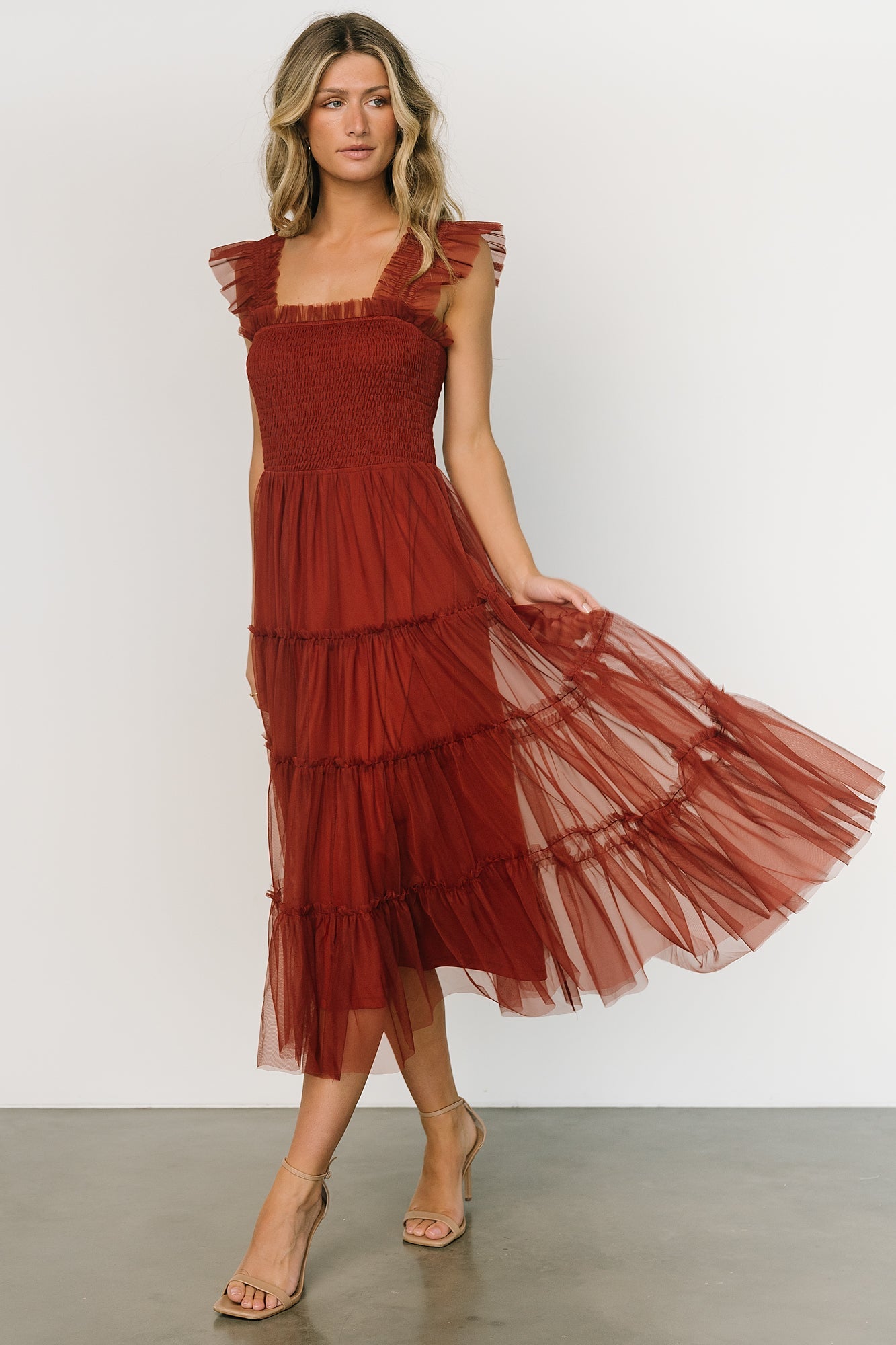 Emma Smocked Tulle Dress | Oxblood Excellent