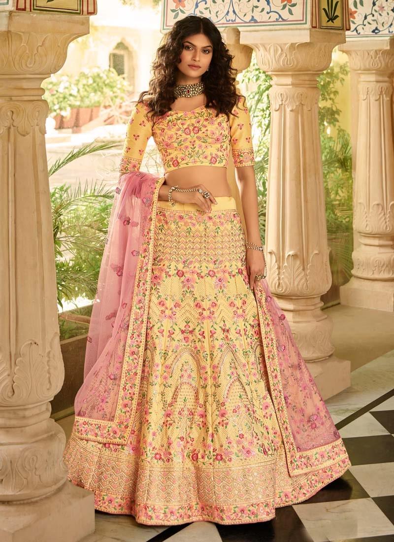 Admiring Yellow Color Art Silk Base Stone And Sequins Work Lehenga Browse Cheap Pice