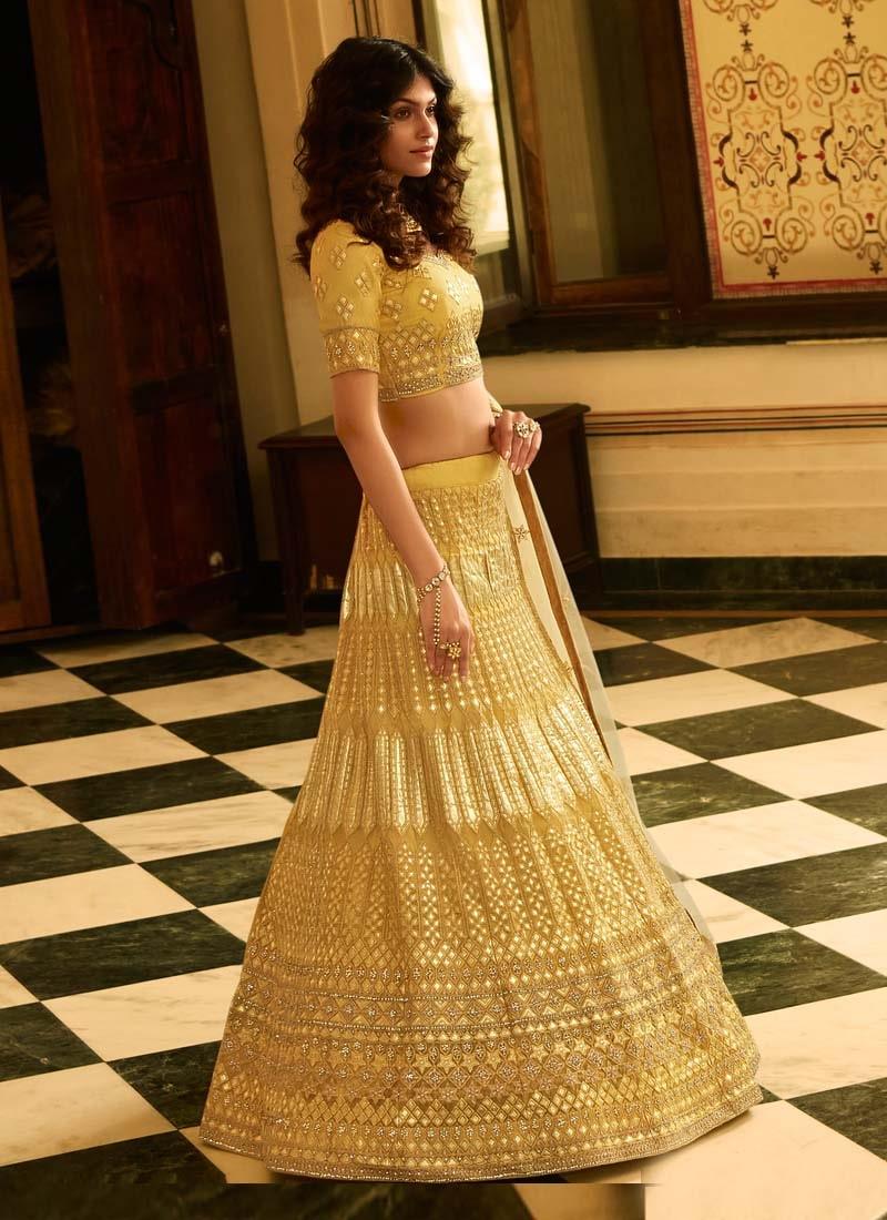 Fascinating Resham And Gota Work Yellow Color Organza Fabric Lehenga Choli Clearance From China