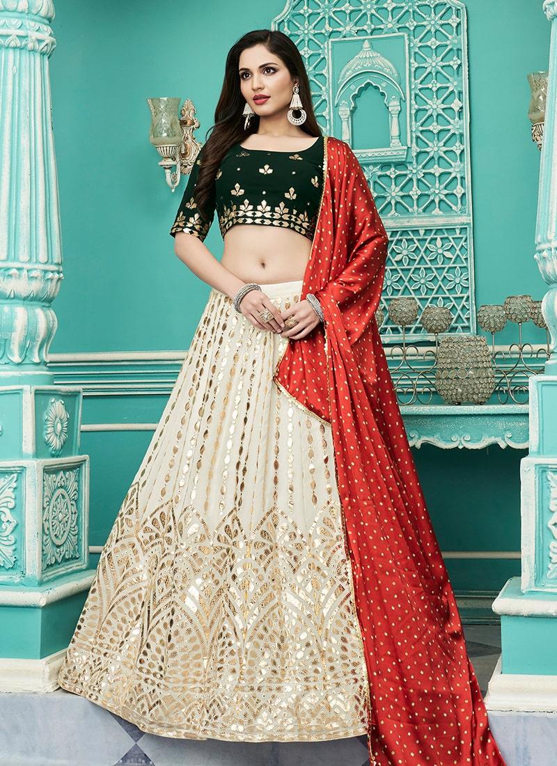 Off-White Color Georgette Base Lehenga With Gota Work Shop Offer