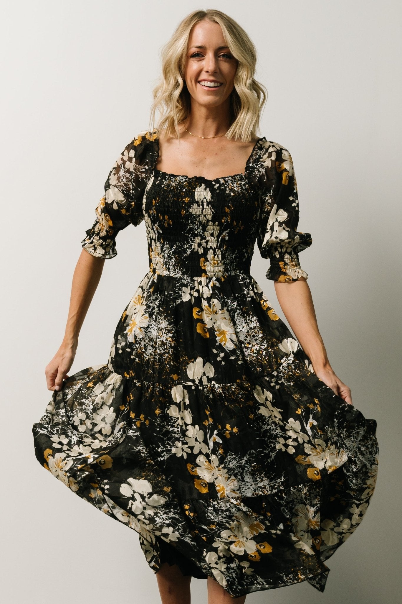 Fabian Jacquard Midi Dress | Black Floral Cheap Sale Shop