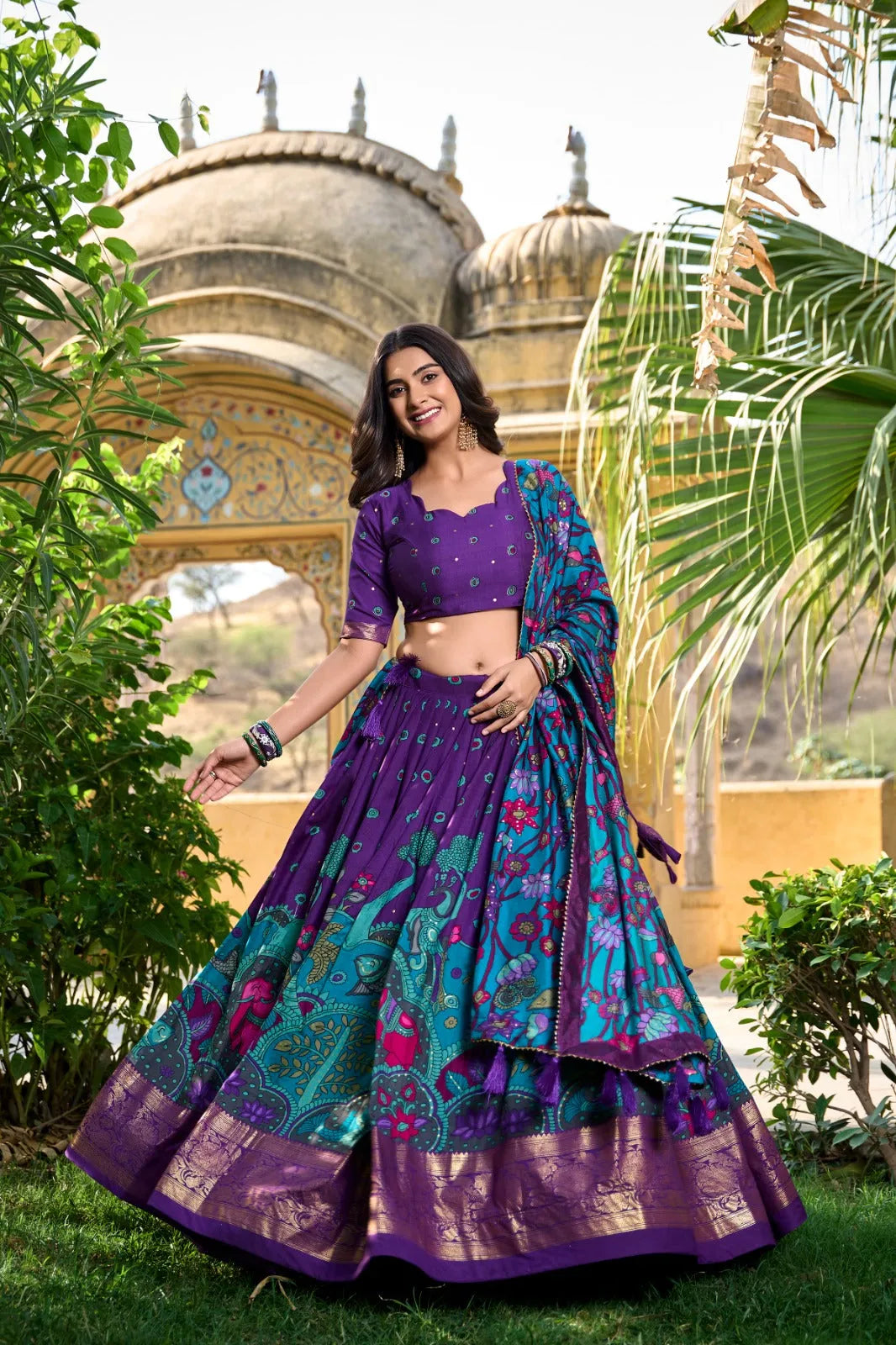 Impressive Tussar Silk Kalamkari Printed Lehenga Choli Set Outlet Official