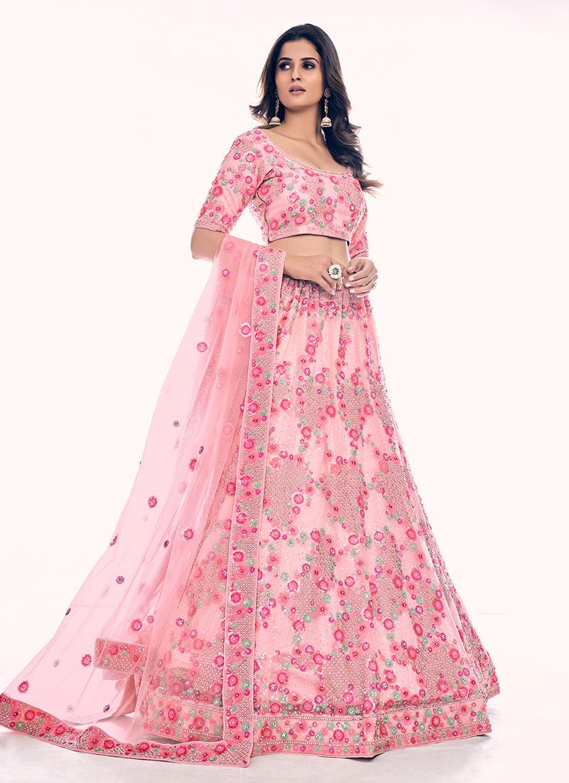 Heavy Embroidered Peach Wedding Lehenga Sast Cheap Pice