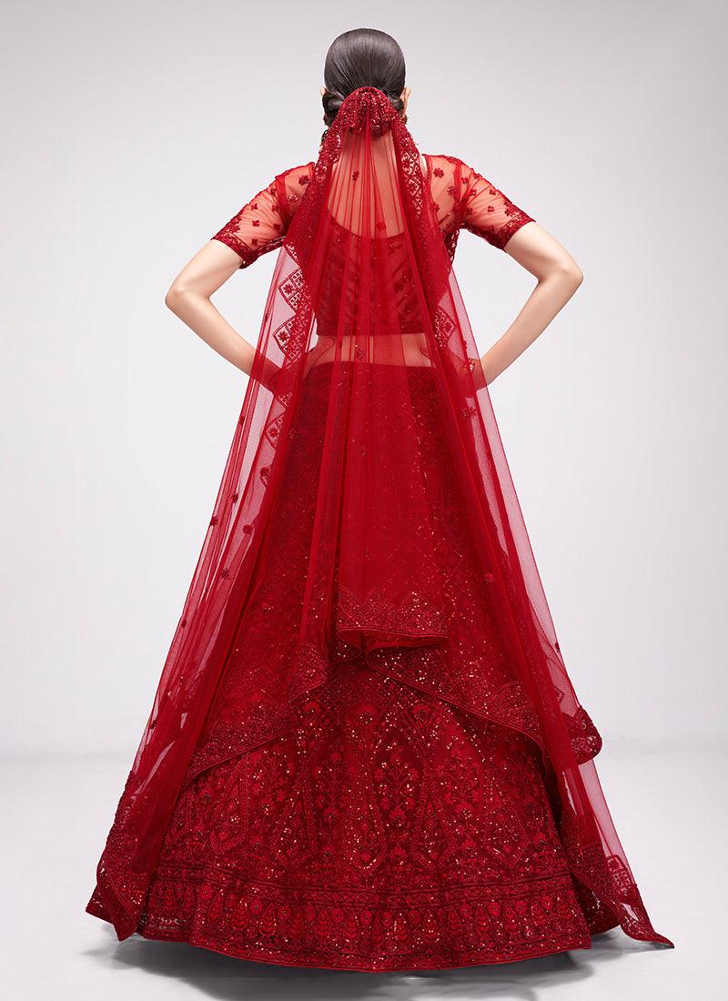 Red Color Soft Net Wedding Lehenga Discount Best Pices