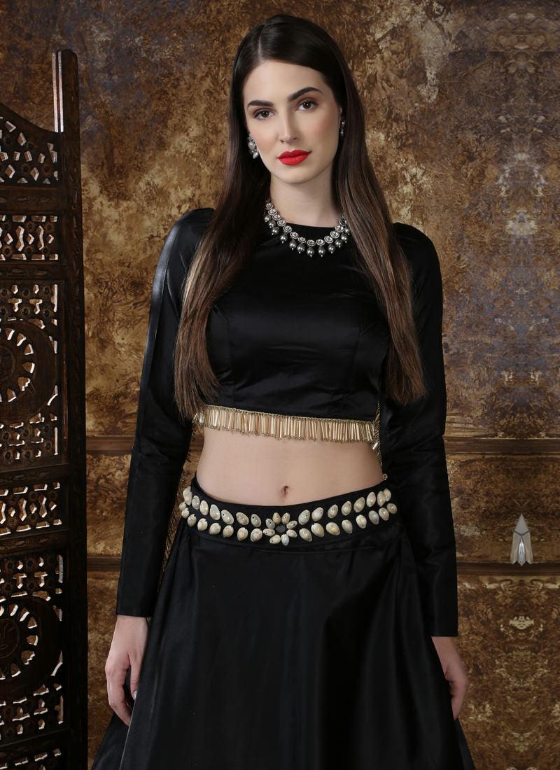 Black Color Tassels Lace Work Art Silk Lehenga Choli Clearance Big Discount