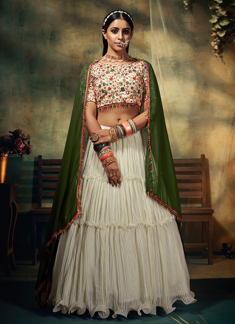 Bewitching Off White Color Sequins And Resham Work Flared Lehenga Choli Cheap Very Cheap