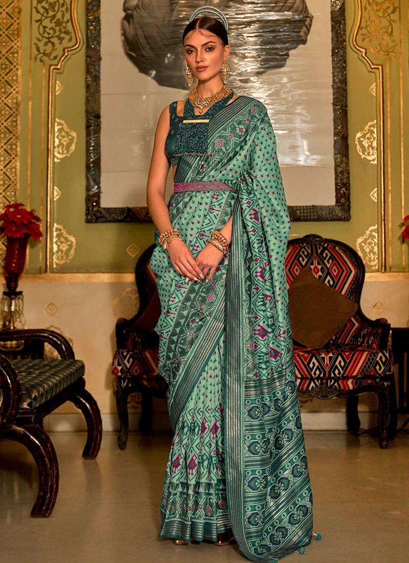 Pista Green Smooth Patola Silk Saree Discount Popular