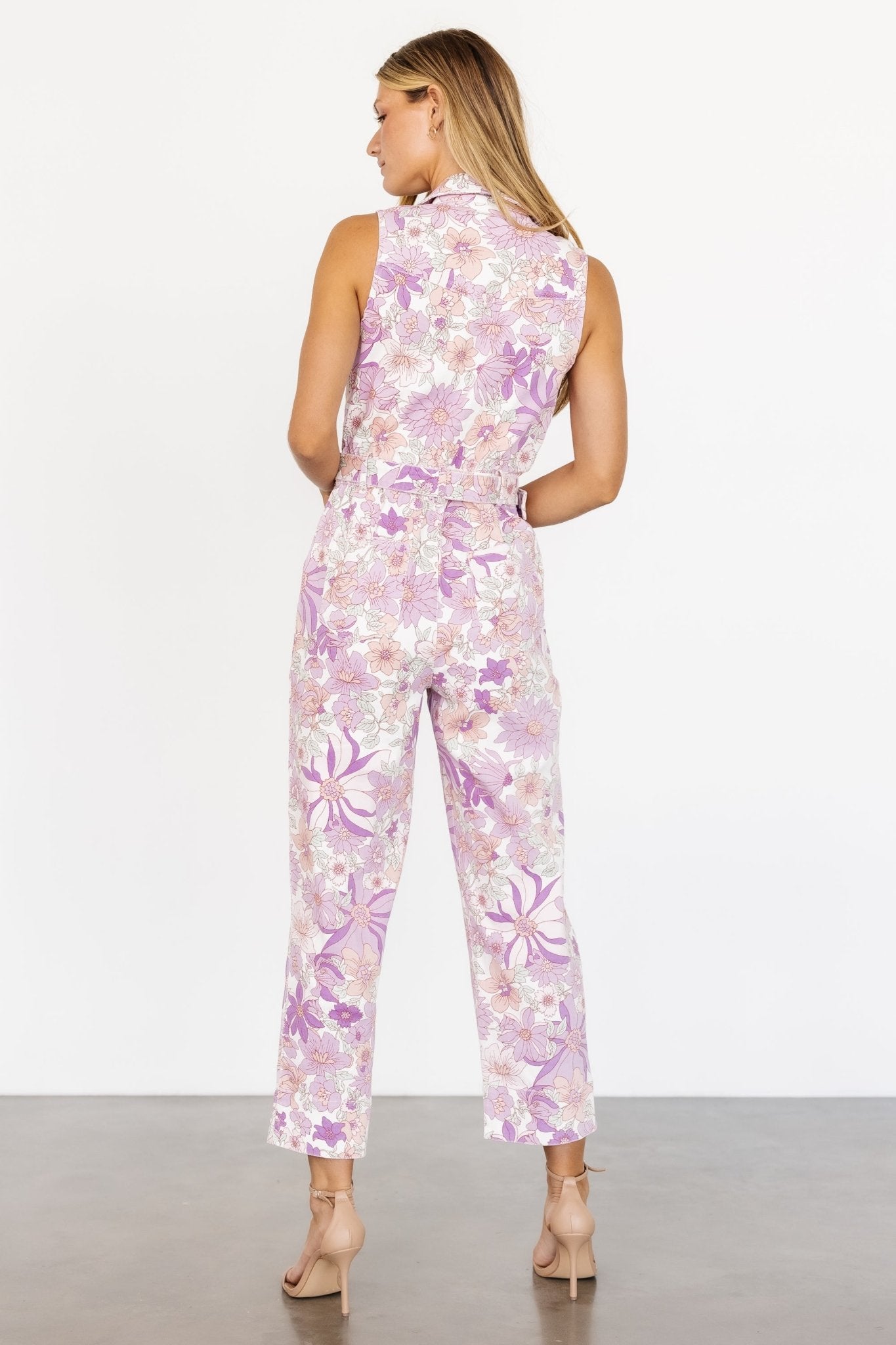 JoJo Sleeveless Jumpsuit | Purple Floral Free Shipping Manchester Great Sale