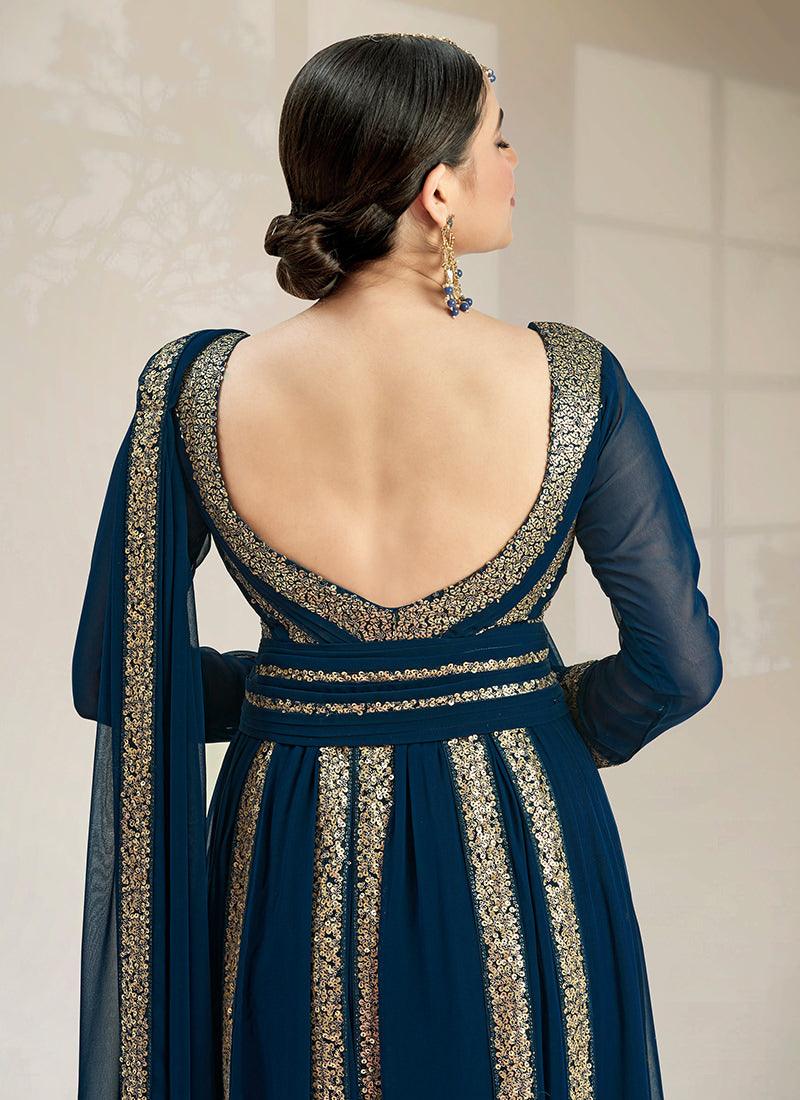 Heavy Sequins Floor Length Blue Anarkali Clearance Buy