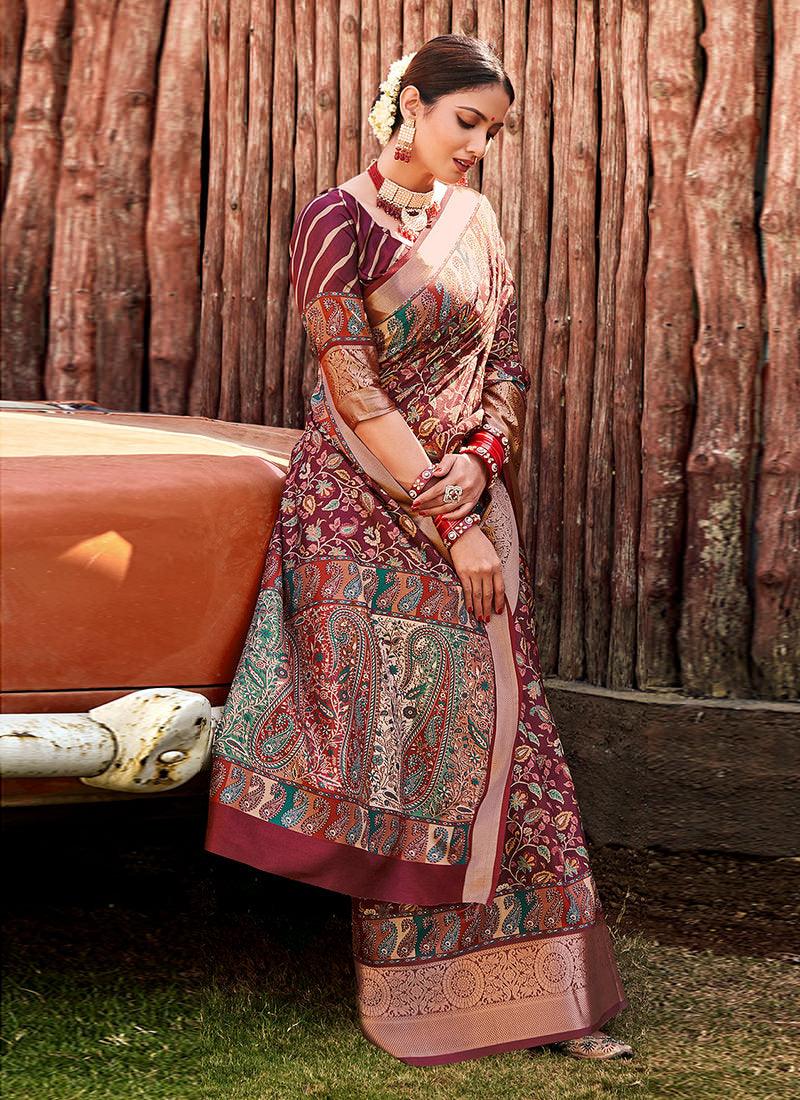 Maroon Color Digital Print Traditional Saree Recommend For Sale