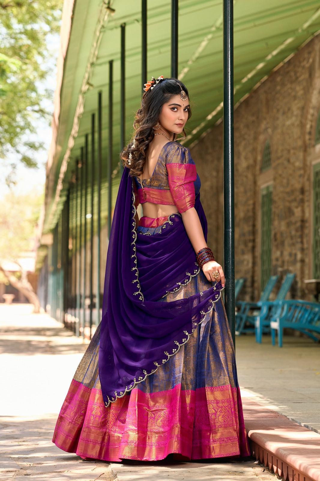 Enchanting Kanjivaram Silk Zari Weaving Worked Lehenga Choli Ebay Online