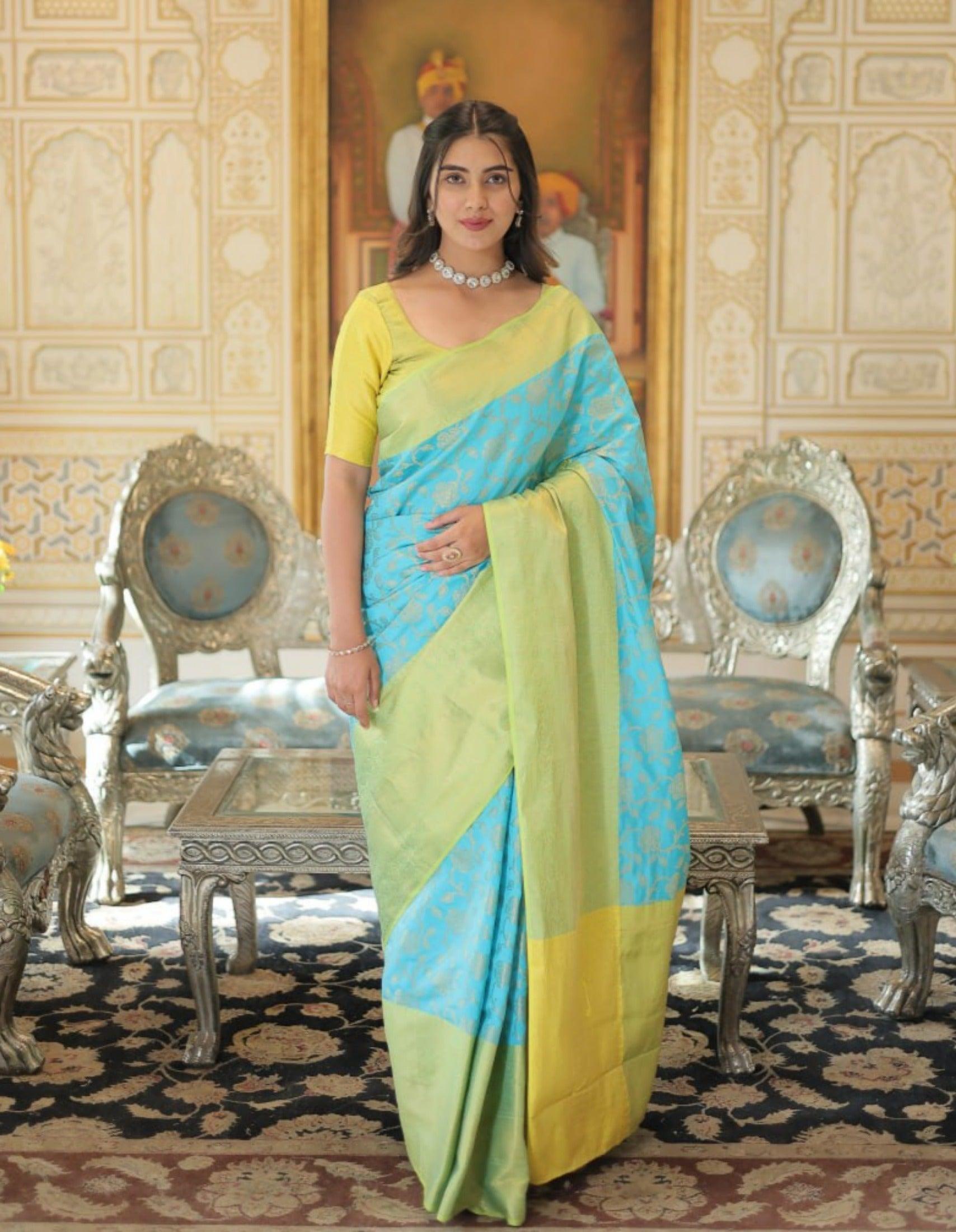 Elegant Dual-Tone Banarasi Silk Saree with Blouse Sale Pre Order