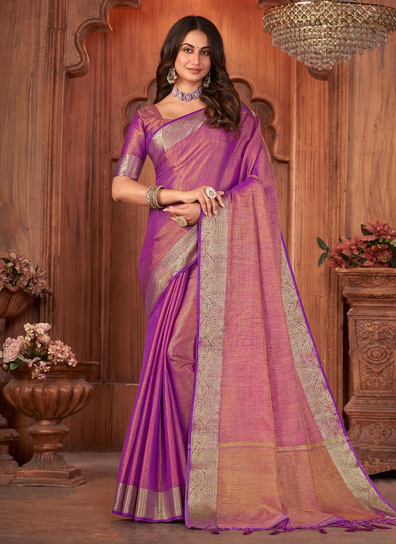 Two Tone Style Purple Linen Saree Tumblr Cheap Pice