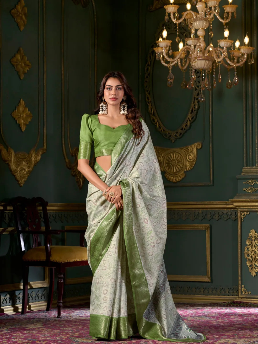 Passionate Pista Green Soft Dola Silk Printed Saree Buy Cheap Pices