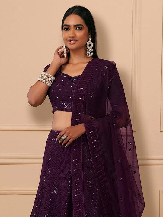 Purple Georgette Sequinned  Flared Lehenga choli Buy Cheap Order