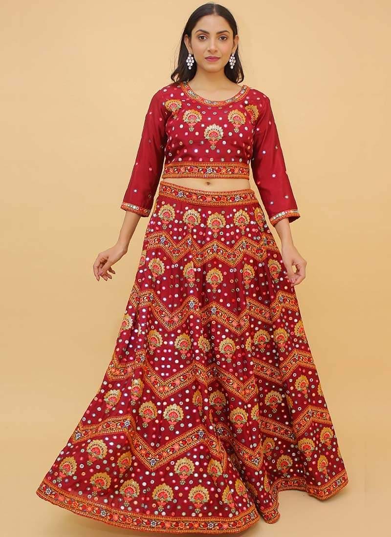 Mirror And Resham Work Red Color Georgette Fabric Lehenga Choli Buy Cheap Best