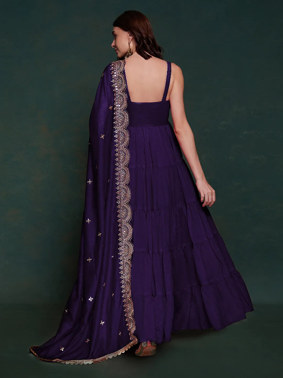 Purple Ruffle Sleeveless Gown With Heavy Dupatta 2025 Unisex Online