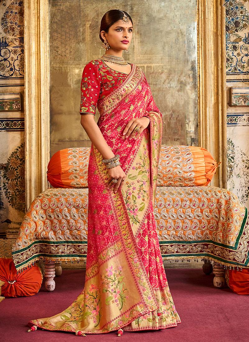 Heavy Silk Gajari Red Saree For Wedding Outlet 100% Authentic