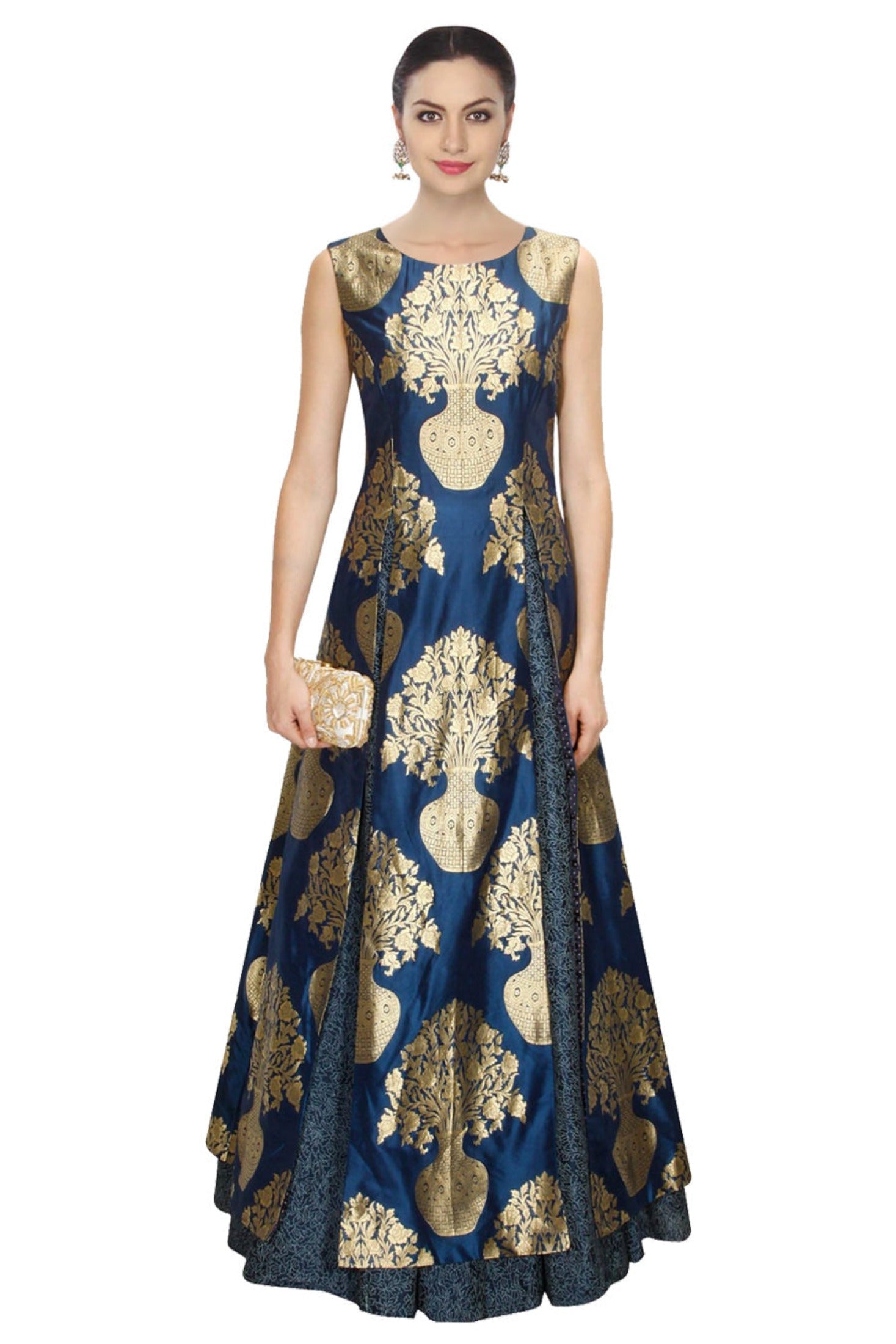 Navy Blue Designer Printed Gown With Lehenga Cheap Finishline