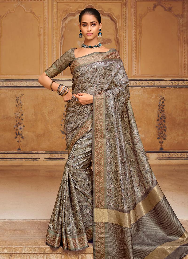 Low Cut Neck Digital Print Textured Silk Saree Ebay