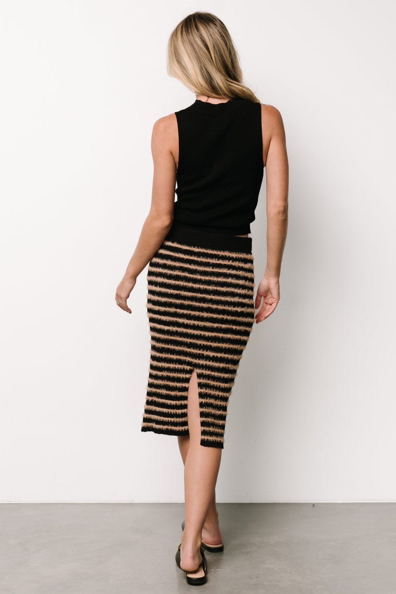 Mitzi Knit Midi Skirt | Black + Camel Wholesale Pice