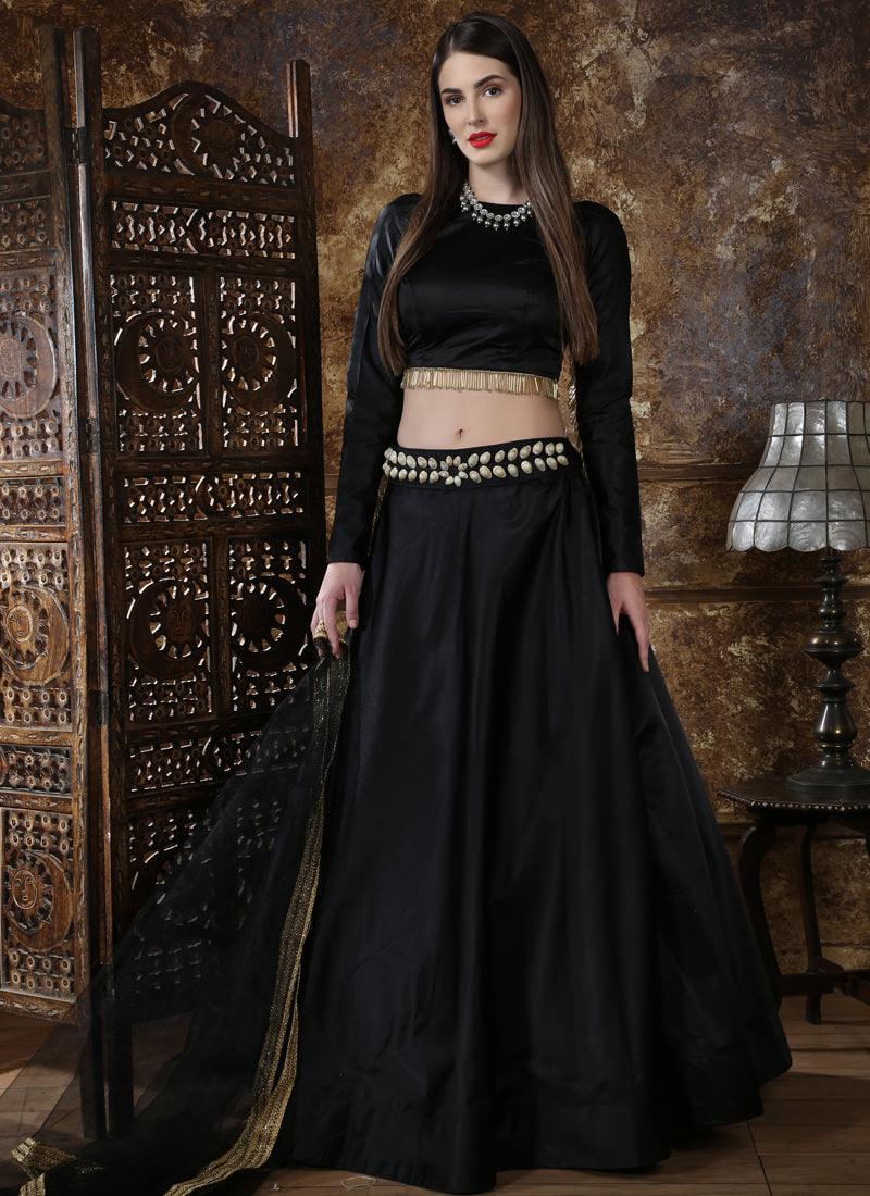 Black Color Tassels Lace Work Art Silk Lehenga Choli Clearance Big Discount